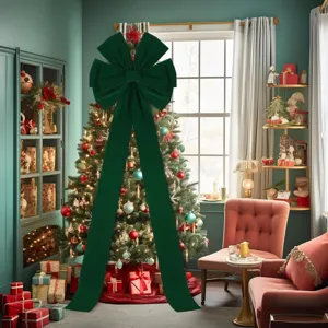 Giant Christmas velvet bow with long streamers for tree indoor outdoor holiday decor
