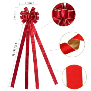 Extra large red velvet Christmas bow with gold trim tree top hanging decor for holiday 48in
