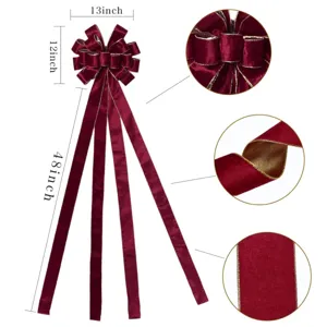 Extra large red velvet Christmas bow with 48 inch long tails tree topper holiday decoration