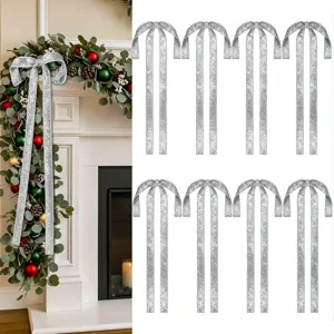 Set di fiocchi di Natale glitterati argentati per albero e decorazioni di feste