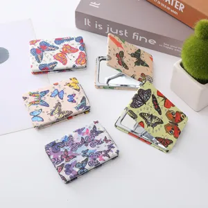 Specchietto tascabile pieghevole con farfalla scintillante, specchio cosmetico portatile rettangolare retro