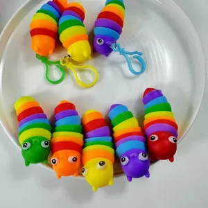 Rainbow articulated fidget slug toy sensory caterpillar stress relief toy with keychain
