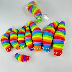 Rainbow articulated slug fidget toy sensory caterpillar plastic flexible stress relief toy
