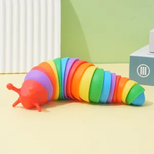 Colorful articulated slug fidget toy detail, rainbow sensory flexi snail toy view.