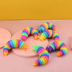 Rainbow articulated fidget slug toy colorful sensory caterpillar decompression toy main view