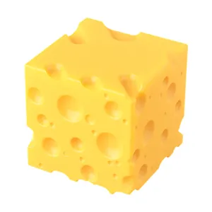 Giocattolo antistress cubo formaggio giallo, articolo sensoriale rimbalzo lento vista principale.