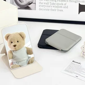 Portable PU Leather Folding Makeup Mirror Pocket Travel Cosmetic Vanity Mirror Desk Tabletop Mirror For Women