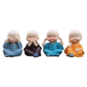 Figurines de petits moines bouddhistes mignons déco tableau de bord résine statues