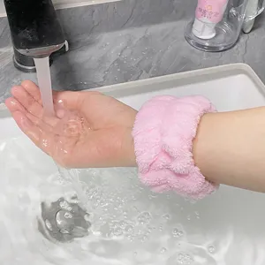 Fluffy face washing wristband absorbent soft fleece sweat band for daily spa makeup routine.
