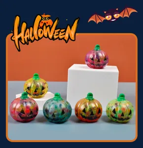 Halloween pumpkin squeeze toy with colorful beads for stress relief and fun party decoration.