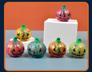 Halloween pumpkin squeeze toy with colorful water beads, sensory decompression toy for kids.