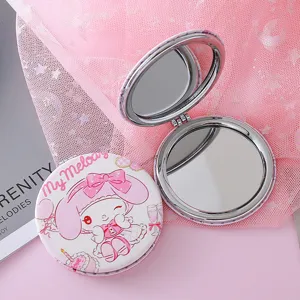 Cute My Melody folding compact mirror, portable double-sided pocket makeup mirror for daily use.
