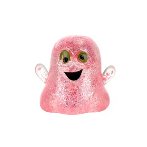 Pink glitter ghost squeeze toy detail shot, soft slow rebound stress relief toy close up.