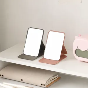 Portable Folding Makeup Mirror PU Leather Desktop Vanity Mirror Travel Compact Small Cosmetic Mirror For Students Women