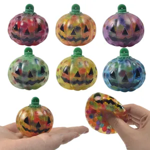 Halloween pumpkin squeeze toy with colorful water beads, great stress relief fidget toy for kids.