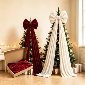 Large Velvet Christmas Bow Hanging Decor Festive Xmas Tree Ornament Big Bowknot with Long Ribbons for Holiday Party Decor