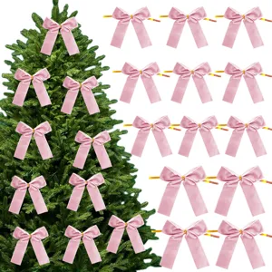 Pink velvet bows with twist ties for Christmas tree decoration, gift wrapping and crafts.