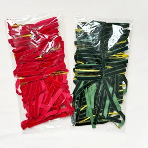 Velvet Christmas tree decoration twist ties in red and green with gold wire details