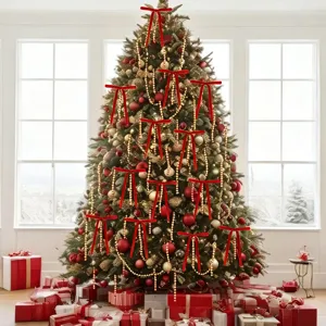 Pendente con fiocco in velluto per albero di Natale con catena di perle decorazione