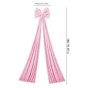 Pink velvet bow decoration with long drapes, large Christmas tree pendant measuring 40x180cm.