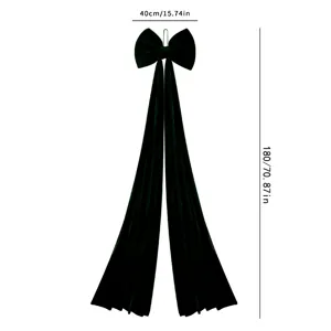 Christmas velvet bow decoration with long tails, 40cm width and 180cm height for holiday tree.