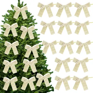 Champagne velvet Christmas tree bows with wire ties for holiday wreath gift wrapping decoration