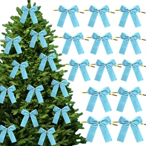 Light blue velvet bows with wire ties for Christmas tree decoration and gift wrapping