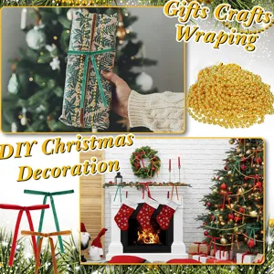 Fiocco in velluto di Natale e catena di perle dorate per decorare albero e confezioni regalo.