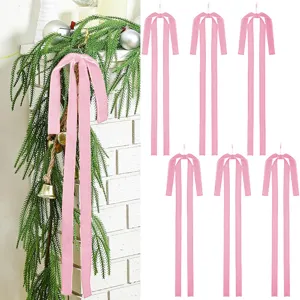 Set of 6 pink velvet bow Christmas tree hanging decorations, extra large holiday gift box decor.