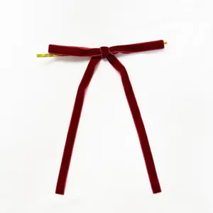 Velvet ribbon bow pendant with gold wire, perfect for Christmas tree holiday decoration and crafts.