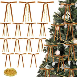 Decorazione per albero di Natale con fiocco in velluto e lunga catena di perle eleganti