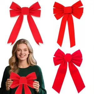 Christmas red velvet bows set, festive tree hanging pendant, party decoration supplies