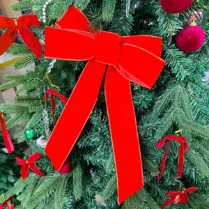 Large red velvet Christmas bow tree ornament festive holiday party hanging decoration decor