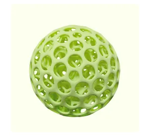 Detailed close-up of the light green 3D printed hollow mesh stress relief ball toy.