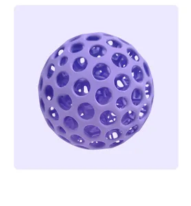 3D printed purple stress relief hole ball, elastic squeeze fidget toy for hand grip.