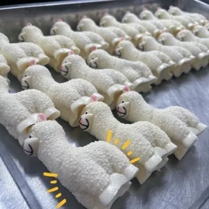 Detailed close-up of cute white alpaca squishy toy, soft stress relief toy design.