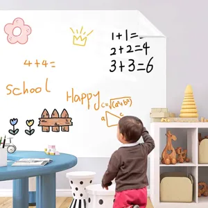 Close-up of kids whiteboard sticker showing educational math and drawings