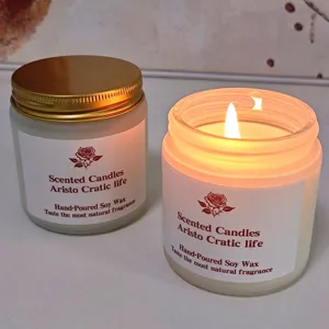 Scented candle set, handmade soy wax in glass jars with warm glow for home decor and relaxation.