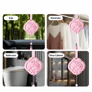Pink rose plaster diffuser stone car hanging pendant, aroma air freshener for home wardrobe.