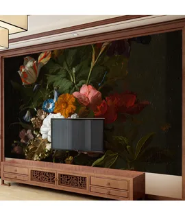 Papier peint mural floral sombre vintage dans un style de peinture à l'huile classique