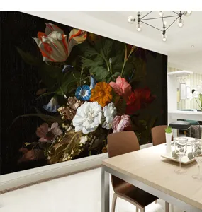 Papier peint floral vintage européen élégant dans un cadre de salle à manger chic