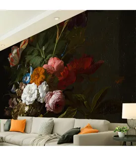 Papier peint floral vintage avec fleurs classiques pour mur de fond de canapé de salon