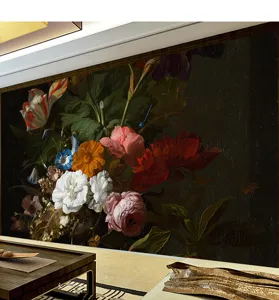Détail de papier peint floral européen vintage avec texture de peinture à l'huile classique.