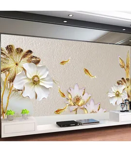 Chinesisches Blumen-Wandbild mit Goldfischen und Lotus für die Wohnzimmerwand.