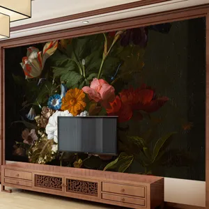 Grand papier peint floral vintage pour la décoration du mur TV de style européen