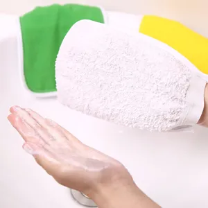 Double-sided bath exfoliating mitt glove for body scrubbing deep cleaning comfortable use