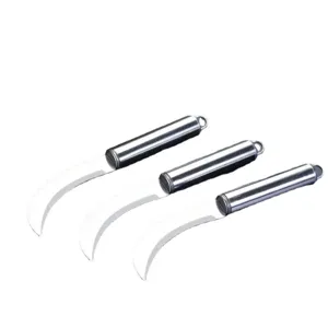 Stainless steel fruit harvesting curved knife set of three for cutting pineapple banana.