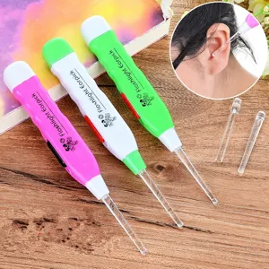 LED luminous ear pick set with transparent replacement tips for safe and clear earwax removal.