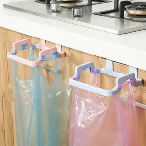 Kitchen hanging cabinet door trash bag holder rack plastic organizer for home use.