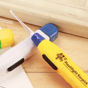 LED lighted ear pick tool with transparent spoon tip, portable plastic flashlight earpick.